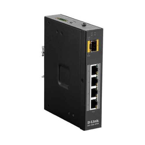 D-Link DIS 100G-5PSW - Switch - unmanaged - 4 x 10/100/1000 (PoE+) + 1 x Gigabit SFP - montabile su rail DIN, montaggio a parete - PoE+ (120 W) - alimentazione CC